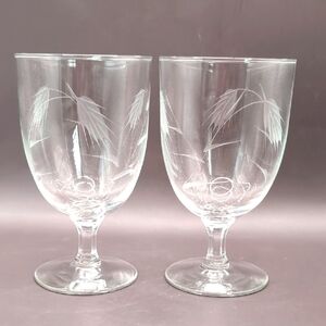 Vintage Noritake Sasaki Etched Crystal Cut Wheat Pattern Water Goblets / Glasses